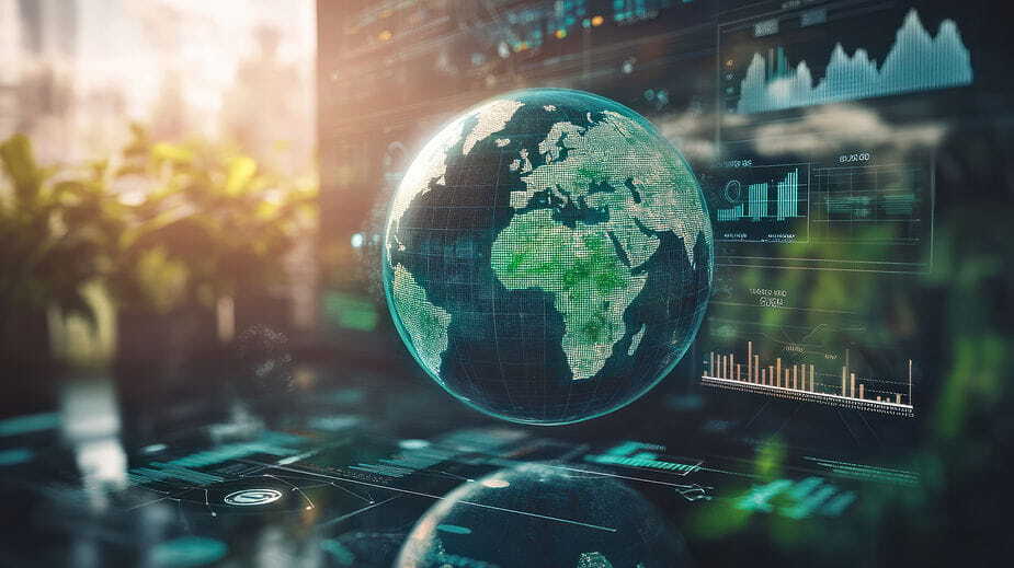 Tech themed globe sitting on top of a mobile screen.